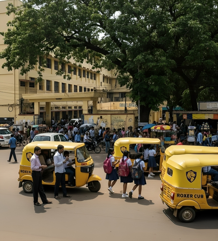 Children boarding a modern school bus